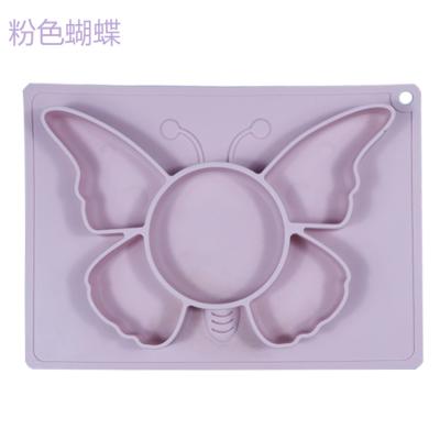 China Modern Custom Silicone Dish Suction Baby Silicone Baby Slope Toddler Children Butterfly Feeding Dish for sale