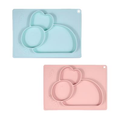 China Silicone Suction Cup Dish Food Grade Silicone Baby Suction Cup Place Mat Silicone Baby One-Piece Dinner Dish and Bowls for sale