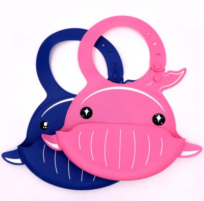 China Antibacterial Cute Baby Use Blue Whale Custom Silicone Waterproof Infant Drool Bibs for sale