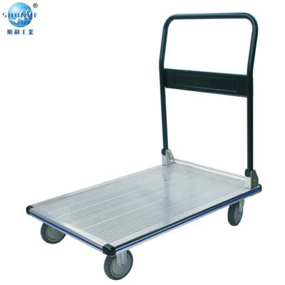 China Factory Platform Truck 250KG Aluminum Hand Platform Truck 4 Wheel Industrial Platform Truck for sale