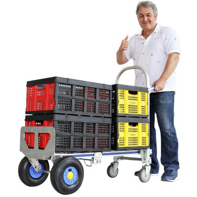 China Heavy duty heavy duty aluminum warehouse hand cart and dolly cart with two pneumatic tires and solid wheels 250kgs for sale