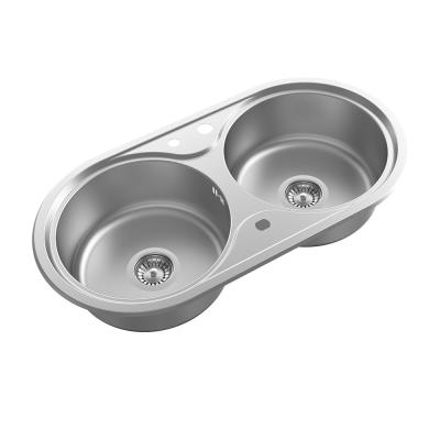 China Hot Sale SUS304 Round Faucet Stainless Steel Kitchen Sink Double Bowl Without Sink for sale