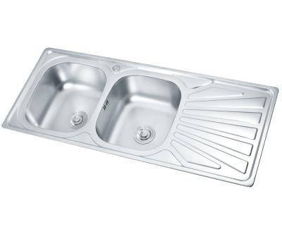 China Without Faucet 12050 Double Bowl Stainless Steel Kitchen Sinks With Drainer for sale