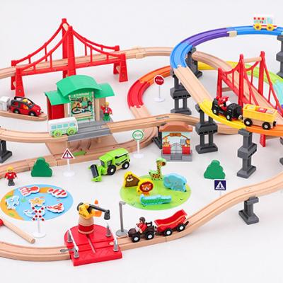 China Wooden slot toy rail with small truck for sale