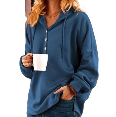 China Custom Made High Quality Anti-wrinkle Women Buttons Plain Fashionable Women's Hooded Sweater Pullover Hoodies for sale