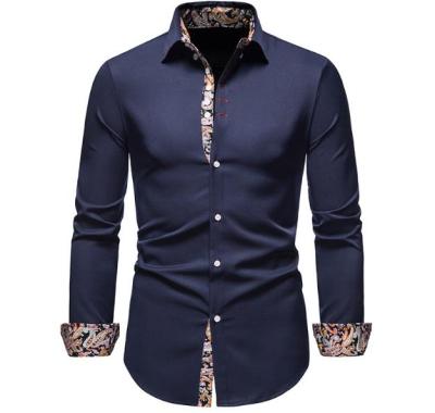 China Anti-pilling Breasted Shirts 2021 New Single Color Matching Slim Fit Long Sleeve Men's Casual Lapel for sale