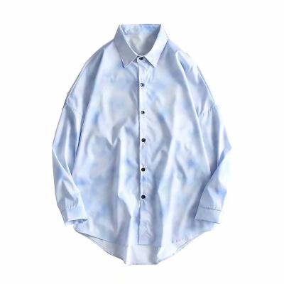 China OEM Anti-pilling Spring Unisex Plus Size Vintage Tie Dye Loose Casual Long Sleeve Button Down Shirt Mens Printed for sale