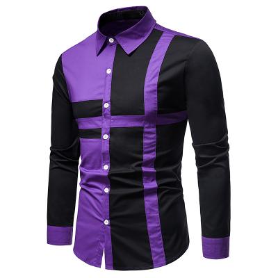 China OEM Custom Mens Anti-pilling Spliced ​​Color Casual Long Sleeve Formal Mens Striped Shirt for sale