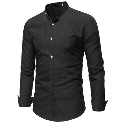 China Anti-pilling OEM Logo Long Sleeves Business Slim Custom Made Fitted Stand Collar White Men Formal Shirts for sale