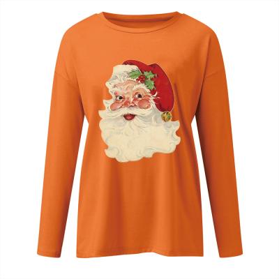 China Anti-Wrinkle Factory Custom Ladies Casual Daily Cotton Tops Christmas Graphic Long Sleeve T-Shirt Women for sale