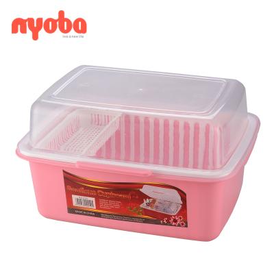 China Wholesale Sustainable Household Plastic Kitchen Storage Box Drain Cupboard New Design Multifunctional Dustproof Dishes With Cover Racks for sale