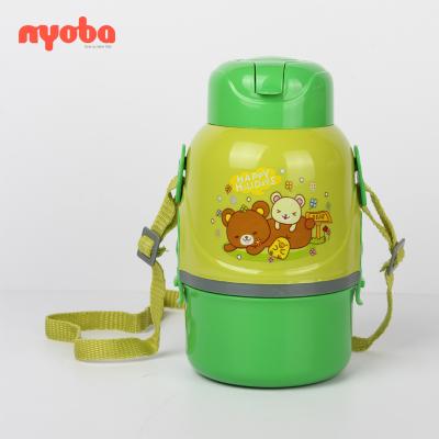 China 2019 Viable Wholesale Leakproof Plastic Portable Large Bottle Lunch Box Set Cartoon With Rope Outdoor Kid Sport Water Bottle for sale