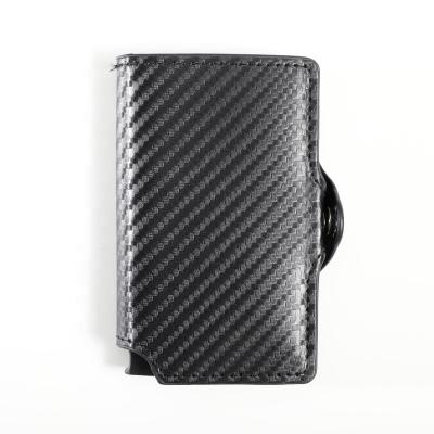 China 2022 Proprietary RFID Carbon Pop Fiber Handmade Credit Card Holder Leather Card Wallet for sale