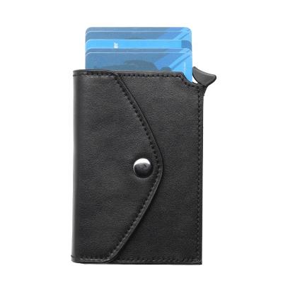 China RFID Fashion Mini Card Wallet Rfid Blocking Aluminum Credit Card Holder Noise Up PU Leather Card Case for sale