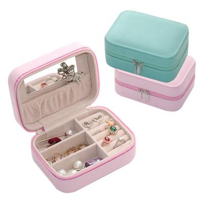 China BMD PU17001-N1901 PU Zipper Travel Jewelry Box Jewelry Storage Small Trinket Storage Jewelry Box Mother's Day Colorful Gift for sale