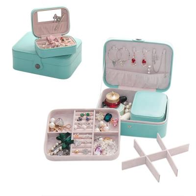 China BMD Spring Combination Green Handmade Jewelry Organizer Leather Case Jewelry Storage Travel Jewelry Organizer With Tray for sale