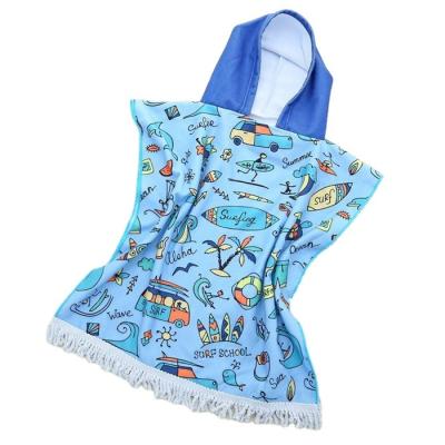 China Absorbent Best Rectangle High Quality Knitted Microfiber Kids Beach Hooded Towel For Home And Beach for sale