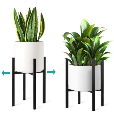 China Wholesale White Cheap Indoor Adjustable Stand Iron Garden Pot Planters Modern Home Artificial Metal and Ceramic Flower Plant Pot for sale