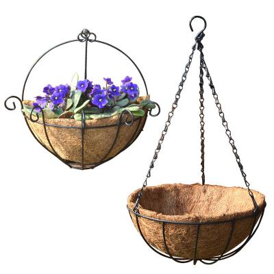 China Coating Durable Steel Cocos Plant Hanging Planters Wire Hanging Basket with Coconut Fiber Round Shape Cocos Hanging Baskets Hanging Pots for sale