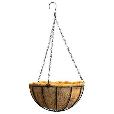 China Durable Garden Wire Holder Flower Pots Artificial Coconut Fiber Planter Hanging Baskets With Cocos Coir Coating Hanging Baskets Round Shape for sale