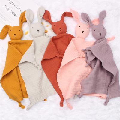 China Folded Hot-selling Cartoon Sleep Rabbit Bunny Baby Comforter Super Soft Safe Custom Knit Baby Sensory Blanket for sale