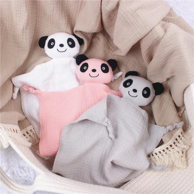 China Wholesale Folded Lovely Panda Cotton Blanket Towel Plush Toy Cute Animal Muslin Baby Safety Quilt Blanket for sale