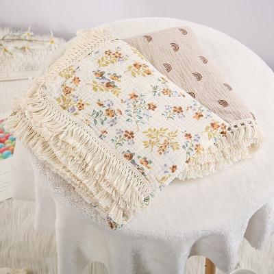 China Wearable Organic Cotton Baby Wrap Baby Blanket With Tassel Muslin Wrap Front Gauze Newborn Care Blankets for sale