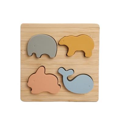 China Wholesale Baby Educational Toys Cartoon Silicone Wooden Animal Puzzle 3D Montessori Games Preschool Soft Toys for sale