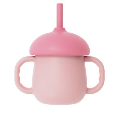 China Cute Cartoon Mushroom Shape Baby Feeding Cup Food Grade Silicone Waterproof Cute Baby Feeding Cups With Silicone Straw for sale