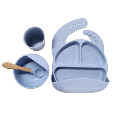 China Hot Selling Plain BPA Free Amazon Baby Dish With Suction Bowl Dishwasher Safe Kids Plates Dividers Compartment Silicone Feeding Set for sale