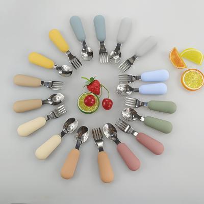 China Simple Food Grade Kids Fork and Spoon Stainless Steel Spoon Toddler Baby Spoon Fork Kids Cutlery Set for sale