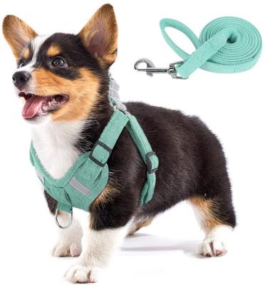 China Stocked Dog Harness Fabric Pet Vest Step In Reflective Adjustable No Pull Harness Soft Touch Suede Pet Apparel And Accessories Fashion for sale