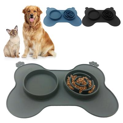 China Non-automatic No Puddle Dog Food Bowl Non-slip Silicone Mat Feeder Bowls Pet Bowl for Small Cats and Medium Puppy Dogs Pets for sale