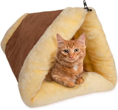 China Travel Cat Bed 2-in-1 Fleece Tunnel Tube Cave Best for Indoor Cats Kitten Pet Self Warming Covered Mat Pad With Crinkle for sale