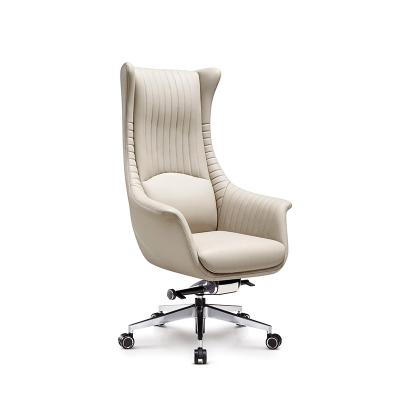 China Executive Boss White Leather Swivel Office Chair (Waist) High Back Adjustable Modern Luxury Adjustable for sale