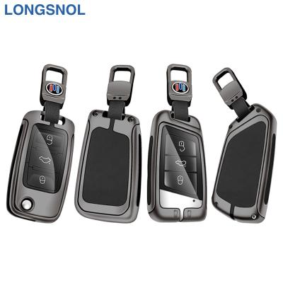 China High Quallity LONGSNOL Car Keys Bag Cover Keychain Cowhide Car Key Case For Skoda Car Key Accessories for sale