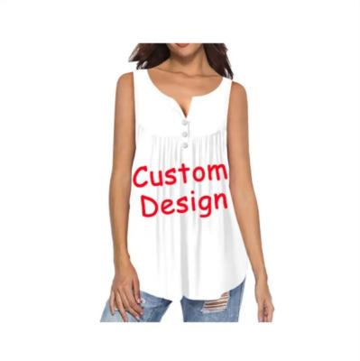 China Wholesale Breathable Custom Design Women Floral Vintage Blouse Custom Design Sleeveless V-Neck Button Down Shirt Ladies Sexy Henley Tops for sale