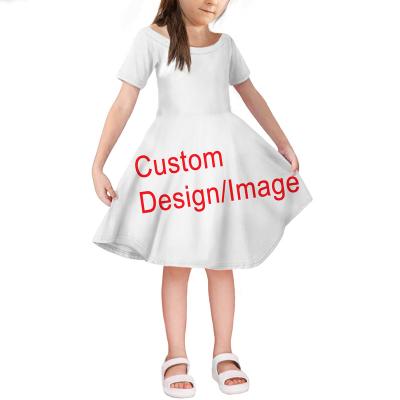 China Breathable POD Dress For Kids Girls Personalized Custom Made Dress For Kids Girls Short Sleeve Off The Shoulder Kids One Line Printed Dresses For Girl for sale