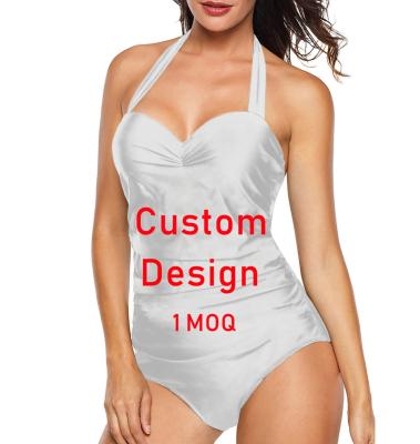 China Summer sublimation waist bikini monokini swimwear women sexy halter beach one piece swimwear custom made on request wholesale more printing for sale