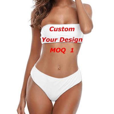 China Wholesale Custom Women's Custom Sublimation Print OEM Plus Size 2 Piece Bandeau Bikini Swimwear Shoulder High Waist Swimsuit High Cut for sale