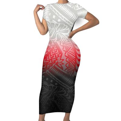 China Sustainable Custom Polynesian Tribal Clothing Samoa Design Maxi Dress Bodycon Women Dresses Pacific Islander Short Sleeves Dress For Church for sale