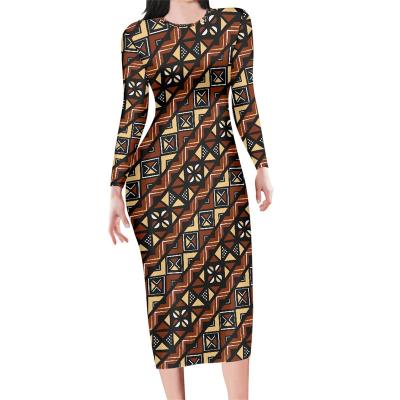 China Breathable Traditional African Clothing Elegant Kitenge Dresses Designs Office Ladies Bodycon Long Sleeve Church Custom Dresses For Women for sale