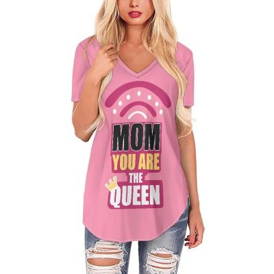 China Mother's Day T-shirt Breathable Polyester Short Sleeve Rose T-shirt Apparel Graphic Custom Printing High Quality Tees For Women Summer for sale