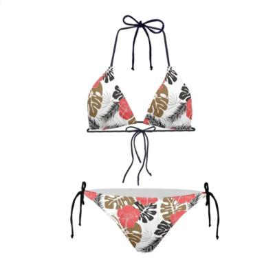 China Custom Sexy 2023 Plus Size Women Hibiscus Factory Print Triangle Swimsuit Beach Swimwear Bikini Set Two Piece Swimwear Women Plus Size Swimwear for sale