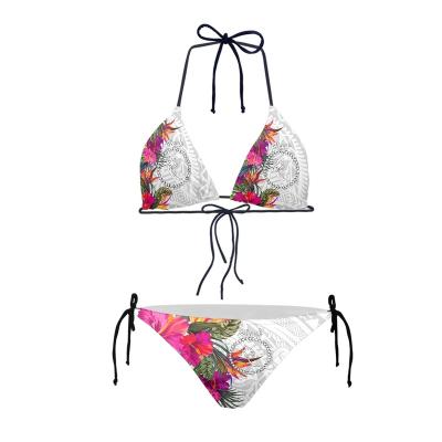 China Wholesale Custom Women Plus Size Flower 2 Chuuk Islands Sexy Polynesian Luxury Triangle Piece Swimwear Print Lace Up Bikini Sets Swimwear for sale