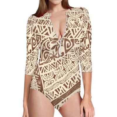 China Breathable Polynesian Samoa Nine Piece Bikini Beach Wear 2023 Custom Zipper Half Sleeves Swimsuit Women Sportswear Surfing Swimwear 2023 for sale