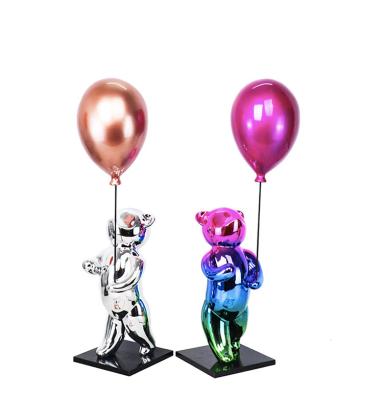 China Europe Rainbow Plating Resin Cartoon Bear With Balloon Home Decoration Home Ornaments for sale