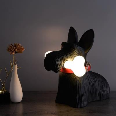 China Nordic Cute And Lovely Lamp Polyresin Black Dog And Bone Decoration LED Table Lamp Nordic Home Lamp for sale