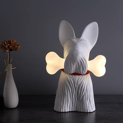 China Cute And Lovely Lamp Nordic White Polyresin Dog And Bone Decoration LED Table Lamp for sale