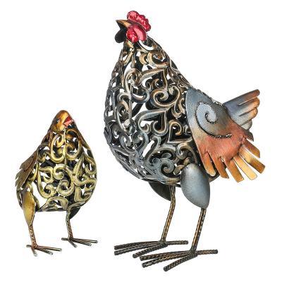 China Europe UME carved iron sheet hen chicken chick metal sculpture handwork animal garden decoration for sale